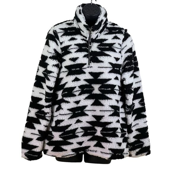 Roper Womens Black/White Polyester Polar Fleece Aztec Sweater‎ sz M - Picture 1 of 6